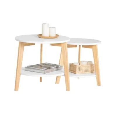 Imagen de SoBuy FBT75 W Mesa de café Set 2 Mesas auxiliares Forma Redonda Nido Color Blanco ES