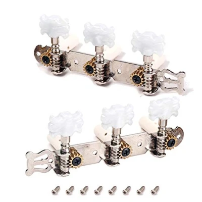Imagen de Alnicov 2 clavijas de afinación para guitarra clásica con tornillos montaje, 3L 3R cromado, color blanco