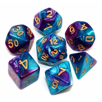 Imagen de DND juego de dados poliédricos RPG para Dungeon and Dragons D&amp;D juegos rol, 7 troqueles (azul lago mezcla morado)