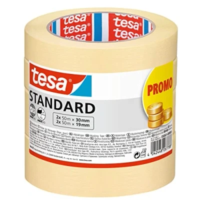 Imagen de tesa Cinta de Pintar STANDARD, Pintor, Removible Sin Residuos hasta 2 Días Después, Disolventes, Ancha, 2x 50m x 30mm + 19mm