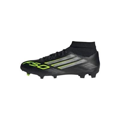 Imagen de adidas F50 League Mid Firm Multi Ground Football Boots, Botas de fútbol Unisex Adulto, Core Black/Iron Metallic/Lucid Lemon, 48 EU