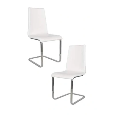 Imagen de t m c s Tommychairs Set 2 sillas Berlin Estilo Cantilever con Patas de Acero Cromado Alta Resistencia y Asiento en Madera Multicapa, tapizado Polipiel Color Blanco