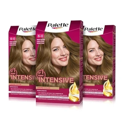 Imagen de PALETTE Intensive Creme color 6 0 Rubio Oscuro, tinte de pelo permanente con aceite macadamia y almendras, cubre el 100% las canas raíces, para un radiante