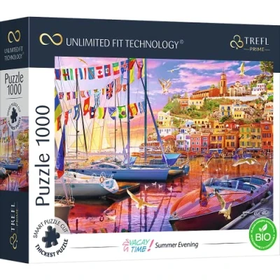 Imagen de Trefl Prime Uft Puzzle Vacay Time: Summer Evening 1000 Piezas, Cartón Más Grueso, Bio, Eko, Vacaciones, Verano, Yates, Marina, Puesta De Sol, Entretenimiento Para Adultos Y Niños Mayores 12 Años
