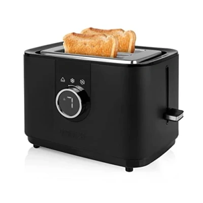 Imagen de Princess 142360 Tostadora con 2 ranuras, 7 niveles de tostado, calentador panecillos, función descongelación, calentamiento y cancelación, pantalla LED digital, 920 W, Edición Desayuno Moments
