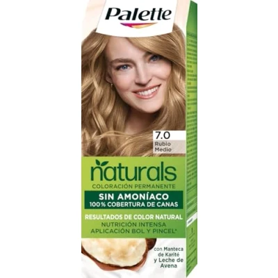 Imagen de Schwarzkopf Palette Naturals Tinte 7.0 Rubio Medio Coloración Permanente Sin Amoníaco Resultados de Color Natural (Pack 5)