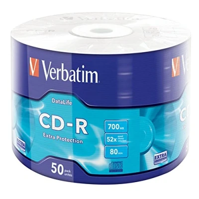 Imagen de Verbatim CD R Extra Protection, vírgenes de Almacenamiento Datos 700 MB, Ideal para grabación Fotos y Videos, Compatible con Cualquier Unidad Convencional, Paquete 50