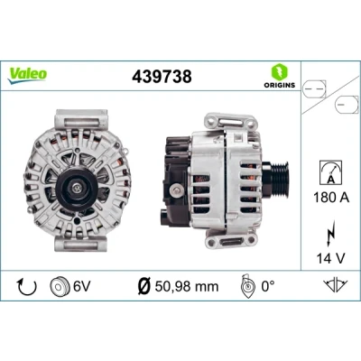 Imagen de VALEO 439738 Alternador 14V 180A MERCEDES BENZ: Viano, Sprinter 3.5 T Furgón, Bus