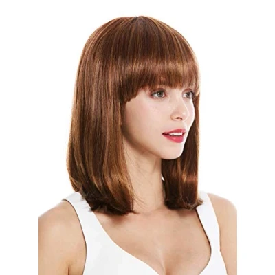 Imagen de WIG ME UP VK 1 27MB peluca de mujer pelo corto al hombro Bob largo flequillo liso color castaño cobrizo claro rojizo