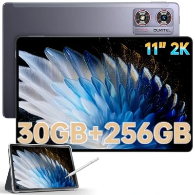 Imagen de OUKITEL OT8 Tablet 11 Pulgadas 30GB+256GB(1TB TF) Android 13, Pantalla 2K, Batería 8800mAh Tablets Gaming, 1920 * 1200 Pixels, 4 Altavoces, 5G WiFi, BT5.0, GMS, Widevine L1, Face ID Negro