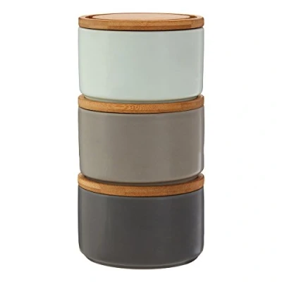 Imagen de Premier Housewares Juego de 3 recipientes apilables, color gris/azul pálido/bambú