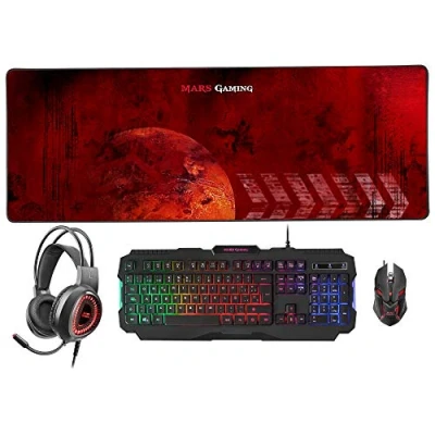 Imagen de MARSGAMING Mars Gaming MCPRGB2FR, Combo Teclado y Ratón +Alfombrilla XXL+ Cascos, FR