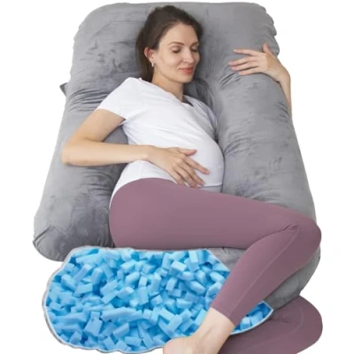 Imagen de almohada de embarazo cuerpo completo en forma U con funda extraíble para mujeres maternidad, almohadas dormir, apoyo espalda, piernas, vientre,