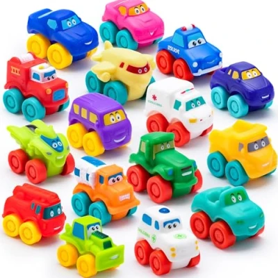 Imagen de JOYIN 16 Piezas Coches de Dibujos Animados, Juego Goma Suave, Mini vehículos Juguete para bebés, baño niños y niñas, Regalo cumpleaños Navidad