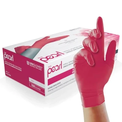 Imagen de UNIGLOVES Pearl GP0062 Guantes de Examen Nitrilo, Rojo, Talla S (Paquete 100 Individuales)