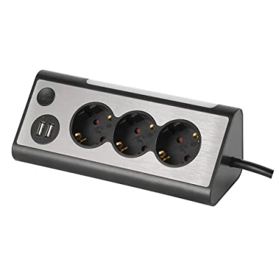 Imagen de maxtrack Regleta de Mesa NV70 3L con 3 enchufes angulares, 2 Puertos Carga USB e iluminación LED, Enchufe múltiple para casa botón encender y Apagar la Cable m