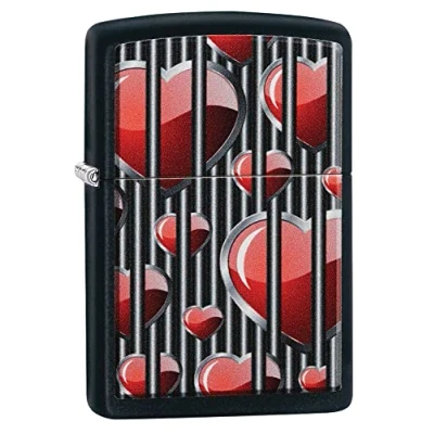 Imagen de ZIPPO Hearts Design Color Image, Black Matte Mechero a Prueba de Viento, Recargable, en una Caja Regalo