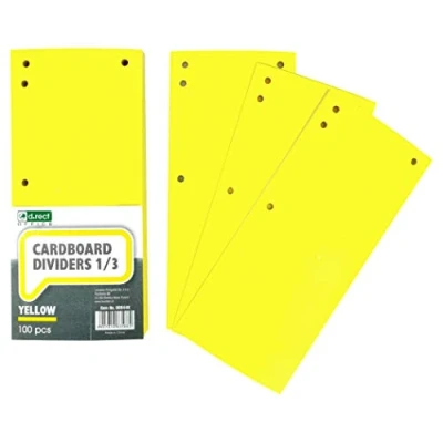 Imagen de D.RECT Separadores de Cartón Lote 100 Cintas Separación Papel A4 1/3 Hojas 11x24 cm 160 g Para una Perfecta Archivos Amarillo