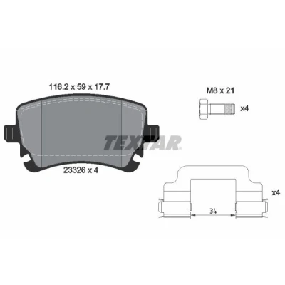 Imagen de TEXTAR 2332607 Juego de pastillas freno no preparado para indicador desgaste con tornillos pinza accesorios AUDI: A6 C6 Berlina