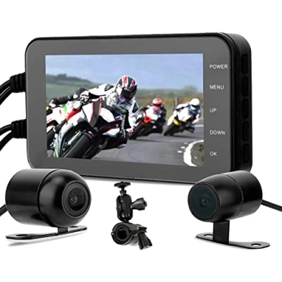 Imagen de Dash CAM Motocicleta, 1080P, 4in, Pantalla Táctil, Resistente al Agua, WiFi, GPS, Sensor G, Detección de Movimiento, Grabadora Video Conducción Cámara Delantera/Trasera, Monitor Estacionamiento