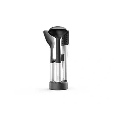 Imagen de Joseph Elevate Utensilios de Cocina Silicona, 3 Piezas, Accesorios sin BPA, Antiadherentes, Resistentes al Calor, Mango en Acero Inoxidable, con Soporte