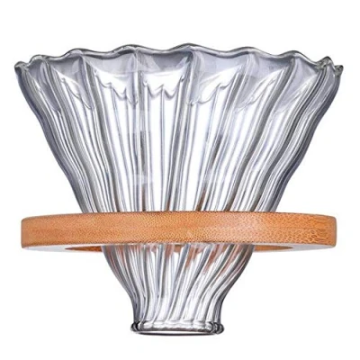 Imagen de TAMUME Vidrio Filtros de Café Reutilizable con Soporte Madera (Marrón Claro)