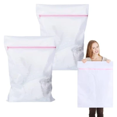Imagen de 2 piezas Bolsas para la Colada 80cm x 60cm Bolsa Ropa Sucia, XXL Funda con Cremallera,Bolsa Malla Lavanderia, Lavar en Lavadora Suéter, Abrigo, de Cama