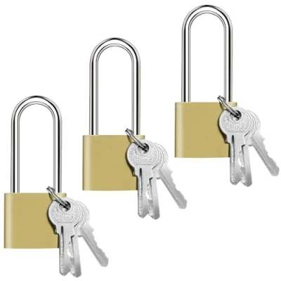 Imagen de Nutabevr 3 Piezas 32mm Candado llave de arco largo, seguridad con 9 llaves, Portátil Taquilla Gimnasio, Para exterior e interior,armarios,maletas,Candados Bicicletas,Puertas y Ventanas
