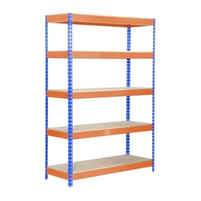 Imagen de Simon Rack Estanteria Industrial, 2000x1200x600 mm, 300 kg de Punto Flexión, 5 Estantes Madera, Estanterias Almacenaje, Metalicas, Azul/Naranja/Madera SimonTaller