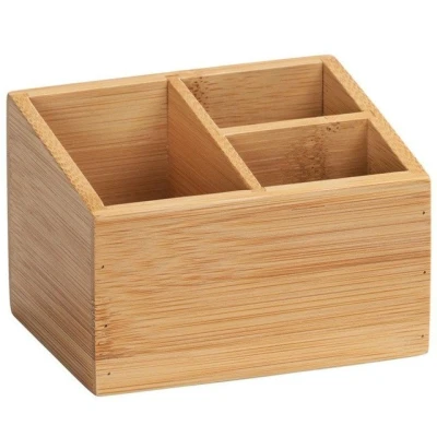 Imagen de WENKO Organizador de bambú Terra, 3 compartimentos Caja almacenaje, cesta para el baño natural