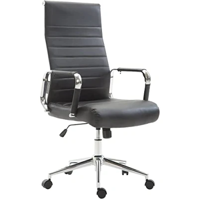 Imagen de CLP Silla De Oficina Kolumbus En Simil Cuero &amp; Base Metal con Ruedas I Escritorio Ergonómica Regulable Altura, Color:Negro