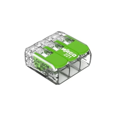 Imagen de WAGO Green Range Terminal de 3 conductores I hasta 4 mm² conexión con palancas para todos los tipos escalera 221 423 50 unidades