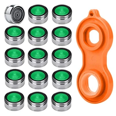 Imagen de Filtro Grifo Aireador Cocina Lavabo Filtros M24 15pzs Economizador Material Latón Cromado + 1pz Llave