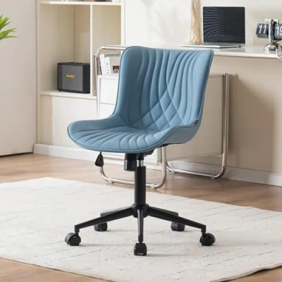 Imagen de YOUTASTE Silla de Oficina Ergonómica, Escritorio Regulable en Altura, Cuero PU,Silla Giratoria con Función Inclinación, Ordenador Ruedas para Estudio, Dormitorio, Azul