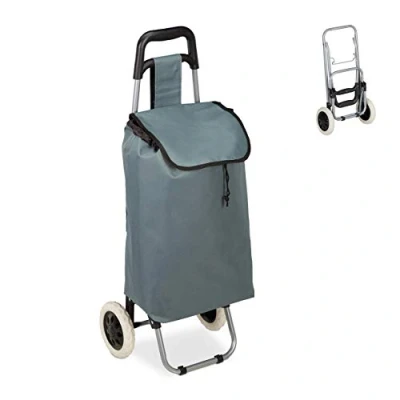 Imagen de Relaxdays Carro Compra Plegable, Bolsillo Interior, 25 l, Soporta hasta 10 kg, Tela Acero, 1 Ud, 91 x 40 30 cm, Gris, Poliéster