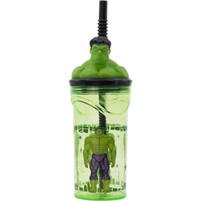 Imagen de CARTOON Vaso con pajita personaje 3D de plástico reutilizable BPA Free capacidad 360 ml (Hulk (1))