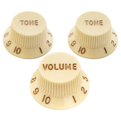 Imagen de Musiclily Ultra Universal Tamaño Botón de Potenciómetro Strat Knobs Perillas 2 Tono 1 Volumen para Guitarra Eléctrica estilo Fender Stratocaster ST, Parchment