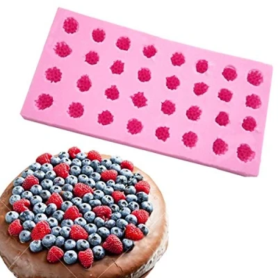 Imagen de 32 cavidades 3D de frambuesa morera para decoración tartas cubitos hielo y chocolate, moldes silicona hornear