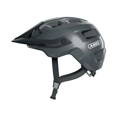 Imagen de ABUS MTB casco MoTrip de bicicleta robusto con visera ajustable en altura para ciclistas montaña ajuste individual unisex gris brillante, M, M (54 58 cm)