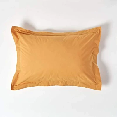 Imagen de HOMESCAPES Funda de almohada Oxford algodón egipcio puro amarillo mostaza, tamaño estándar 200 TC 400 hilos, equivalente a percal