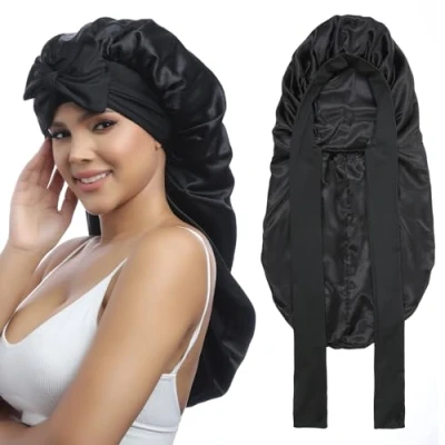 Imagen de Coubeau gorro largo de seda satinada para dormir mujer pelo la noche y rizado