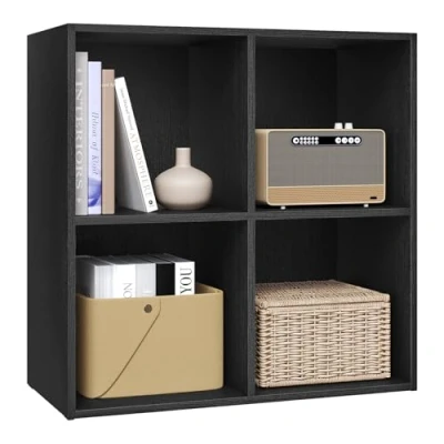 Imagen de WOLTU Estantería para Libros con 4 Compartimentos Abiertos, Mueble Exposición y Decoración, Estanteria Negro de Cubos Oficina, Estudio Juvenil Salón, 59,6x29x59,9 cm