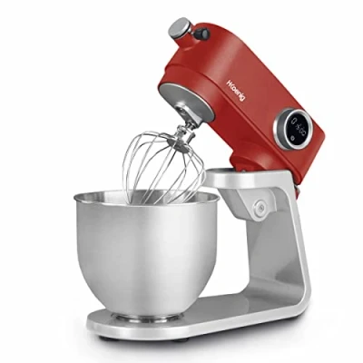 Imagen de H.Koenig Robot de cocina multifunción 5L KM124 en acero INOX Rojo, pastelero, 8 velocidades, Batidor, Mezclador, Gancho Amasador, Tapa anti salpicamiento, Potente 800 W