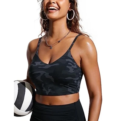 Imagen de CRZ YOGA Bikini para Mujer con Traje de baño atlético Tira Fina Ajustable Jungle Camuflaje Gris 42