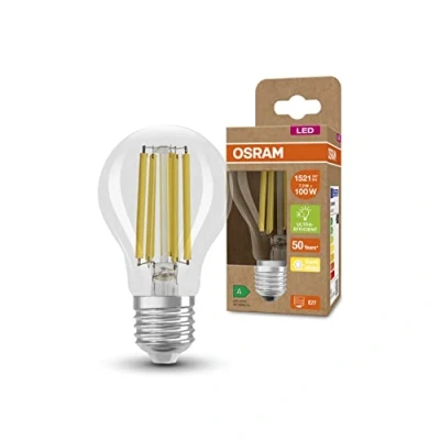 Imagen de OSRAM Lámpara LED de ahorro energía, bombilla filamento, E27, blanco cálido (3000K), 7,2 vatios, sustituye a la 100W, altamente eficiente y paquete 6