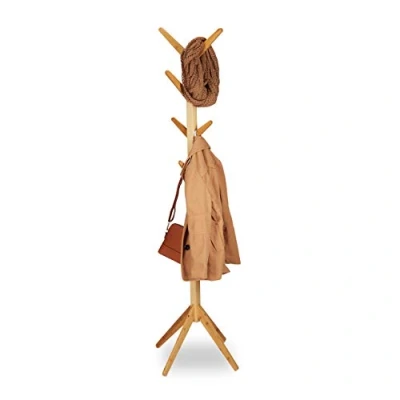Imagen de Relaxdays Perchero Pie en Forma de Árbol con 8 Colgadores, Madera Bambú, Marrón, 179 x 40,5 cm