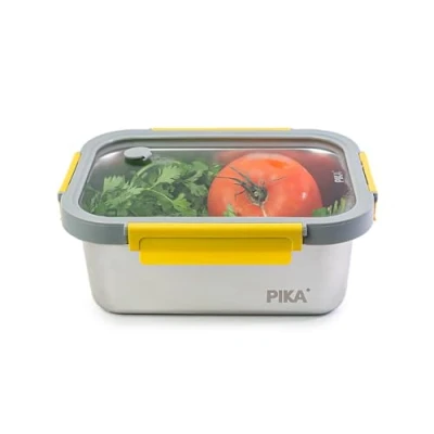 Imagen de PIKA Recipiente hermético para alimentos de acero inoxidable y tapa cristal templado ligera Compatible con microondas, horno, congelador MetalShock (4 1780ml)