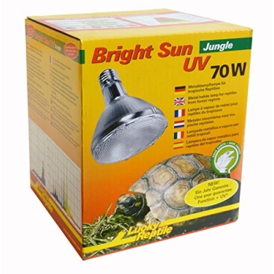 Imagen de Lucky Reptile Bright Sun UV Jungle, lámpara de haluro metálico 70 W para enchufes E27, terrario con espectro luz diurna, calor radiación UVA y UVB, reptiles tropicales