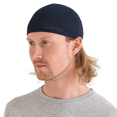Imagen de CHARM Gorro Hombre Sombrero Crochet Beanie De Seda Gorras Verano Estilo Kufi Unisex Hecho A Mano En Japón Marino M