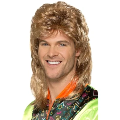 Imagen de Smiffys Peluca de corte mullet, marrón, con reflejos rubios